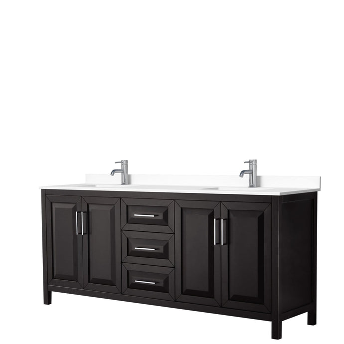 Wyndham Collection Vanity Wyndham Collection WCV252580DDEWCUNSMXX Daria 80 Inch Double Bathroom Vanity in Dark Espresso, White Cultured Marble Countertop, Undermount Square Sinks, No Mirror