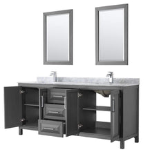 Load image into Gallery viewer, Wyndham Collection Vanity Wyndham Collection WCV252580DKGCMUNSM24 Daria 80 Inch Double Bathroom Vanity in Dark Gray, White Carrara Marble Countertop, Undermount Square Sinks, and 24 Inch Mirrors