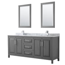 Load image into Gallery viewer, Wyndham Collection Vanity Wyndham Collection WCV252580DKGCMUNSM24 Daria 80 Inch Double Bathroom Vanity in Dark Gray, White Carrara Marble Countertop, Undermount Square Sinks, and 24 Inch Mirrors