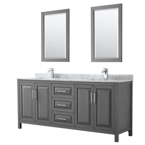 Wyndham Collection Vanity Wyndham Collection WCV252580DKGCMUNSM24 Daria 80 Inch Double Bathroom Vanity in Dark Gray, White Carrara Marble Countertop, Undermount Square Sinks, and 24 Inch Mirrors