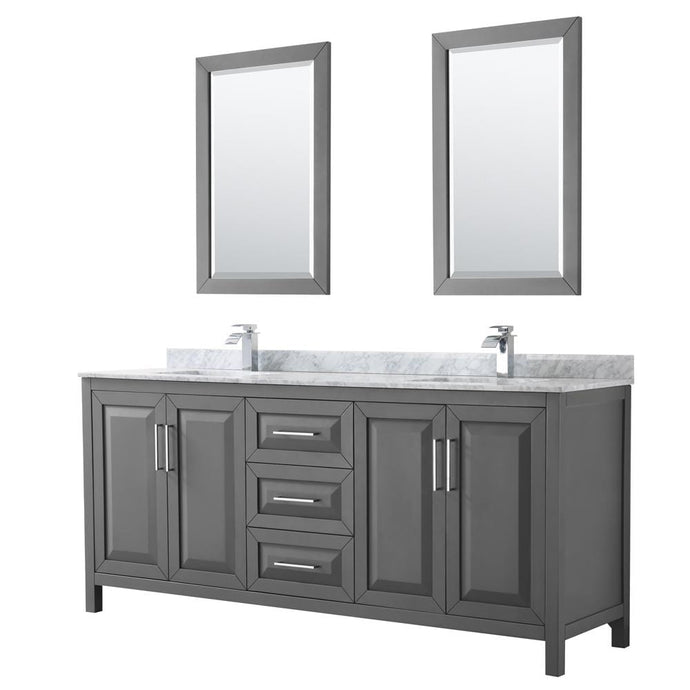 Wyndham Collection Vanity Wyndham Collection WCV252580DKGCMUNSM24 Daria 80 Inch Double Bathroom Vanity in Dark Gray, White Carrara Marble Countertop, Undermount Square Sinks, and 24 Inch Mirrors