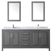 Load image into Gallery viewer, Wyndham Collection Vanity Wyndham Collection WCV252580DKGCMUNSM24 Daria 80 Inch Double Bathroom Vanity in Dark Gray, White Carrara Marble Countertop, Undermount Square Sinks, and 24 Inch Mirrors