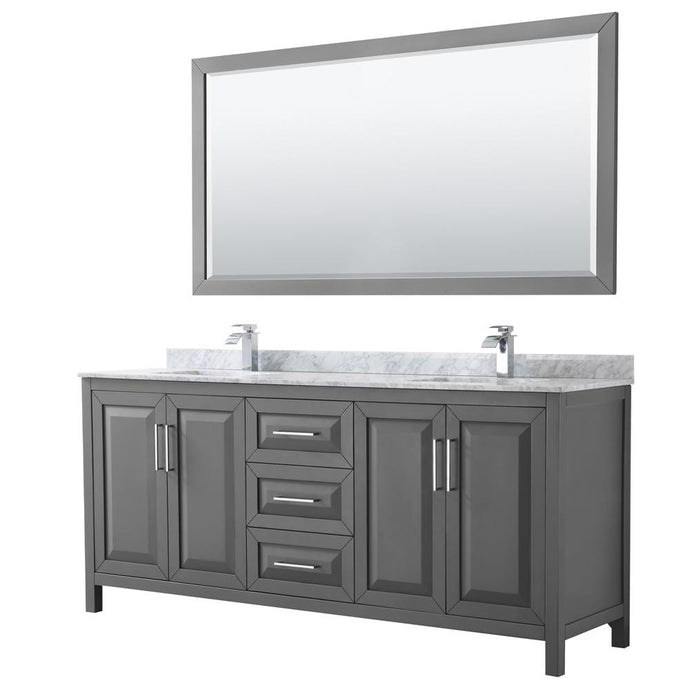 Wyndham Collection Vanity Wyndham Collection WCV252580DKGCMUNSM70 Daria 80 Inch Double Bathroom Vanity in Dark Gray, White Carrara Marble Countertop, Undermount Square Sinks, and 70 Inch Mirror
