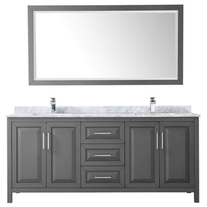 Wyndham Collection Vanity Wyndham Collection WCV252580DKGCMUNSM70 Daria 80 Inch Double Bathroom Vanity in Dark Gray, White Carrara Marble Countertop, Undermount Square Sinks, and 70 Inch Mirror