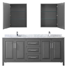 Load image into Gallery viewer, Wyndham Collection Vanity Wyndham Collection WCV252580DKGCMUNSMED Daria 80 Inch Double Bathroom Vanity in Dark Gray, White Carrara Marble Countertop, Undermount Square Sinks, and Medicine Cabinets