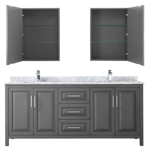 Wyndham Collection Vanity Wyndham Collection WCV252580DKGCMUNSMED Daria 80 Inch Double Bathroom Vanity in Dark Gray, White Carrara Marble Countertop, Undermount Square Sinks, and Medicine Cabinets