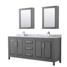Load image into Gallery viewer, Wyndham Collection Vanity Wyndham Collection WCV252580DKGCMUNSMED Daria 80 Inch Double Bathroom Vanity in Dark Gray, White Carrara Marble Countertop, Undermount Square Sinks, and Medicine Cabinets