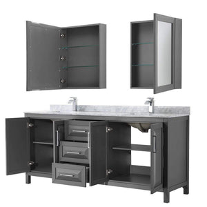 Wyndham Collection Vanity Wyndham Collection WCV252580DKGCMUNSMED Daria 80 Inch Double Bathroom Vanity in Dark Gray, White Carrara Marble Countertop, Undermount Square Sinks, and Medicine Cabinets
