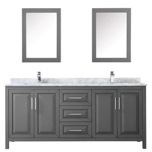 Wyndham Collection Vanity Wyndham Collection WCV252580DKGCMUNSMED Daria 80 Inch Double Bathroom Vanity in Dark Gray, White Carrara Marble Countertop, Undermount Square Sinks, and Medicine Cabinets