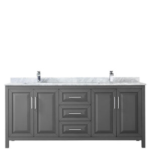Wyndham Collection Vanity Wyndham Collection WCV252580DKGCMUNSMXX Daria 80 Inch Double Bathroom Vanity in Dark Gray, White Carrara Marble Countertop, Undermount Square Sinks, and No Mirror
