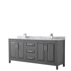 Wyndham Collection Vanity Wyndham Collection WCV252580DKGCMUNSMXX Daria 80 Inch Double Bathroom Vanity in Dark Gray, White Carrara Marble Countertop, Undermount Square Sinks, and No Mirror