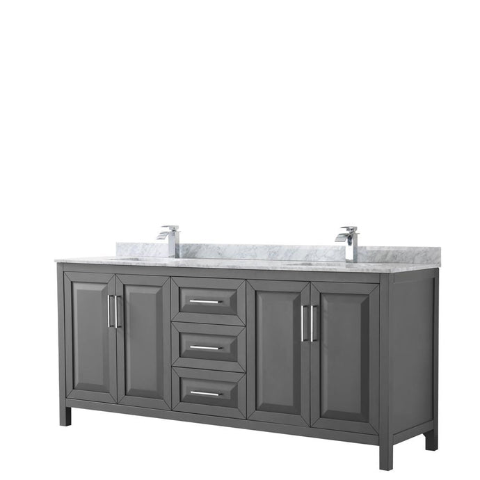 Wyndham Collection Vanity Wyndham Collection WCV252580DKGCMUNSMXX Daria 80 Inch Double Bathroom Vanity in Dark Gray, White Carrara Marble Countertop, Undermount Square Sinks, and No Mirror