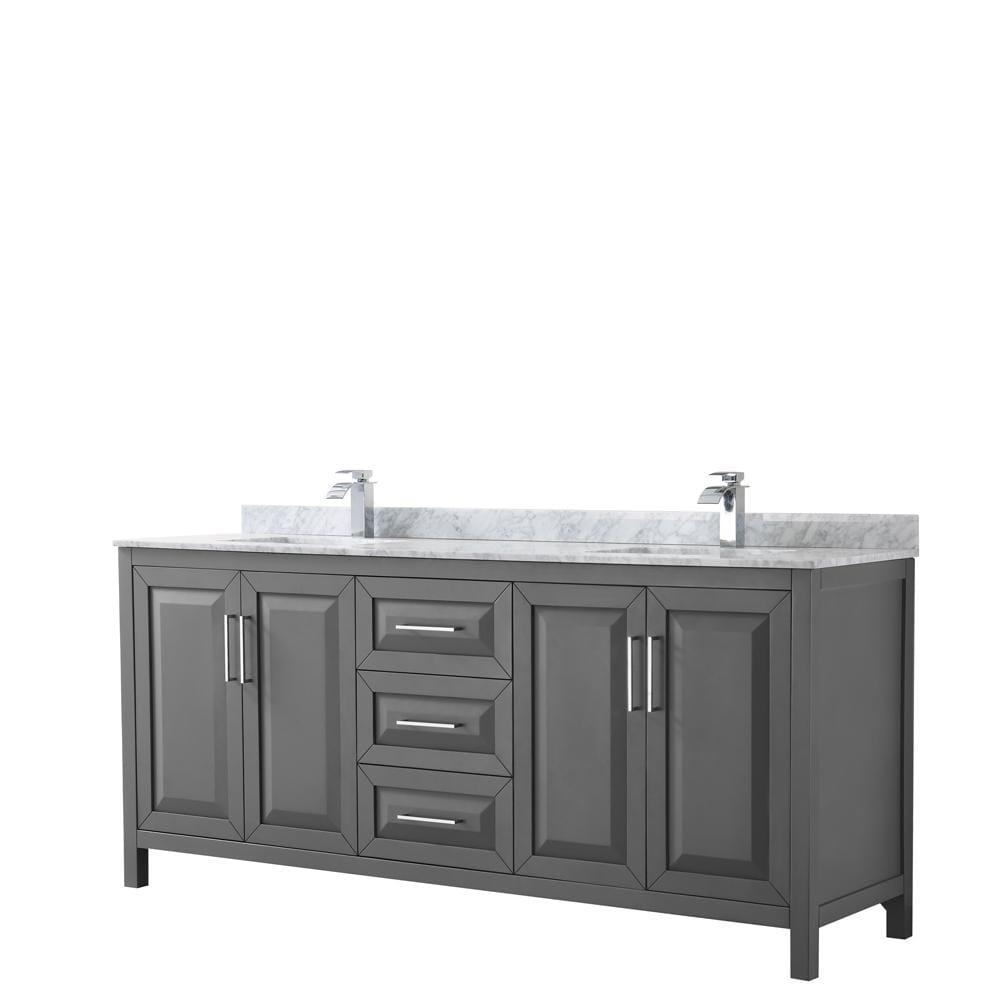 Wyndham Collection Vanity Wyndham Collection WCV252580DKGCMUNSMXX Daria 80 Inch Double Bathroom Vanity in Dark Gray, White Carrara Marble Countertop, Undermount Square Sinks, and No Mirror