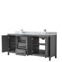 Load image into Gallery viewer, Wyndham Collection Vanity Wyndham Collection WCV252580DKGCMUNSMXX Daria 80 Inch Double Bathroom Vanity in Dark Gray, White Carrara Marble Countertop, Undermount Square Sinks, and No Mirror