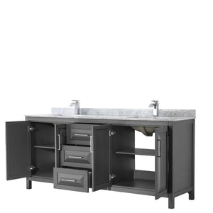 Wyndham Collection Vanity Wyndham Collection WCV252580DKGCMUNSMXX Daria 80 Inch Double Bathroom Vanity in Dark Gray, White Carrara Marble Countertop, Undermount Square Sinks, and No Mirror