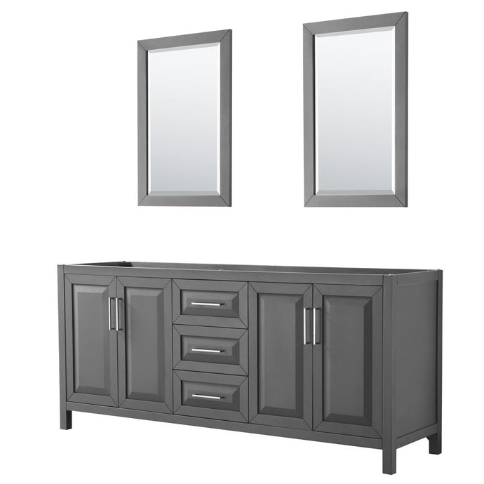 Wyndham Collection Vanity Wyndham Collection WCV252580DKGCXSXXM24 Daria 80 Inch Double Bathroom Vanity in Dark Gray, No Countertop, No Sink, and 24 Inch Mirrors