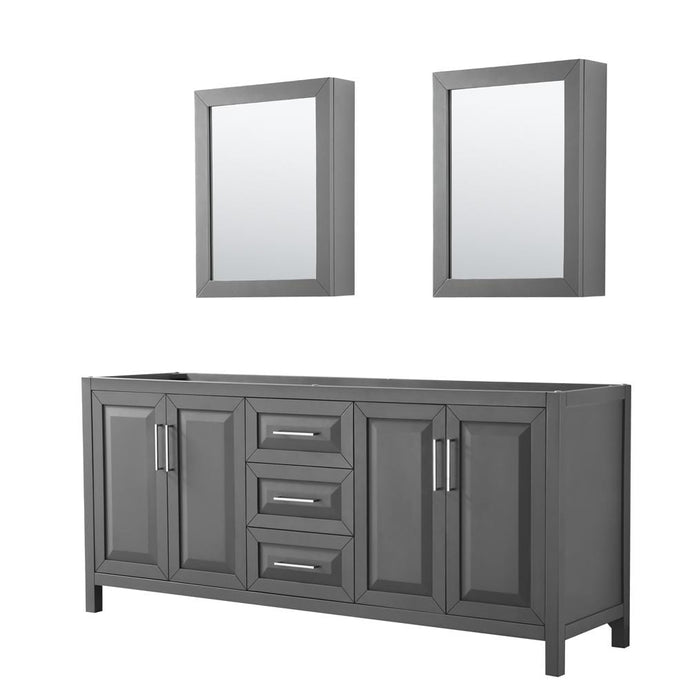 Wyndham Collection Vanity Wyndham Collection WCV252580DKGCXSXXMED Daria 80 Inch Double Bathroom Vanity in Dark Gray, No Countertop, No Sink, and Medicine Cabinets