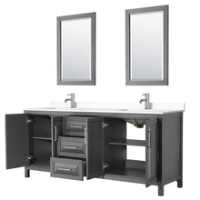 Load image into Gallery viewer, Wyndham Collection Vanity Wyndham Collection WCV252580DKGWCUNSM24 Daria 80 Inch Double Bathroom Vanity in Dark Gray, White Cultured Marble Countertop, Undermount Square Sinks, 24 Inch Mirrors