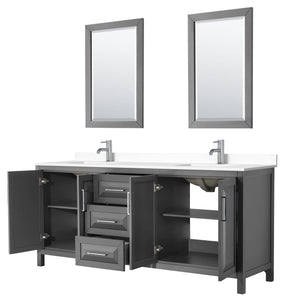 Wyndham Collection Vanity Wyndham Collection WCV252580DKGWCUNSM24 Daria 80 Inch Double Bathroom Vanity in Dark Gray, White Cultured Marble Countertop, Undermount Square Sinks, 24 Inch Mirrors