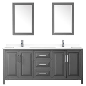 Wyndham Collection Vanity Wyndham Collection WCV252580DKGWCUNSM24 Daria 80 Inch Double Bathroom Vanity in Dark Gray, White Cultured Marble Countertop, Undermount Square Sinks, 24 Inch Mirrors