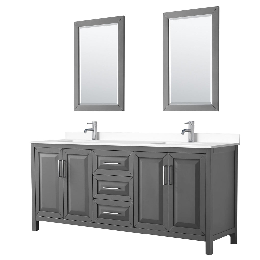 Wyndham Collection Vanity Wyndham Collection WCV252580DKGWCUNSM24 Daria 80 Inch Double Bathroom Vanity in Dark Gray, White Cultured Marble Countertop, Undermount Square Sinks, 24 Inch Mirrors