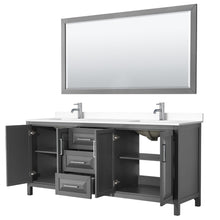 Load image into Gallery viewer, Wyndham Collection Vanity Wyndham Collection WCV252580DKGWCUNSM70 Daria 80 Inch Double Bathroom Vanity in Dark Gray, White Cultured Marble Countertop, Undermount Square Sinks, 70 Inch Mirror