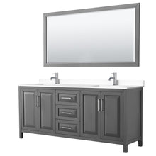 Load image into Gallery viewer, Wyndham Collection Vanity Wyndham Collection WCV252580DKGWCUNSM70 Daria 80 Inch Double Bathroom Vanity in Dark Gray, White Cultured Marble Countertop, Undermount Square Sinks, 70 Inch Mirror