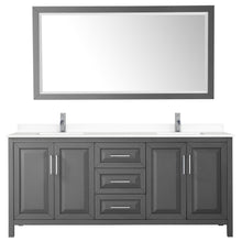 Load image into Gallery viewer, Wyndham Collection Vanity Wyndham Collection WCV252580DKGWCUNSM70 Daria 80 Inch Double Bathroom Vanity in Dark Gray, White Cultured Marble Countertop, Undermount Square Sinks, 70 Inch Mirror