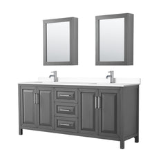 Load image into Gallery viewer, Wyndham Collection Vanity Wyndham Collection WCV252580DKGWCUNSMED Daria 80 Inch Double Bathroom Vanity in Dark Gray, White Cultured Marble Countertop, Undermount Square Sinks, Medicine Cabinets