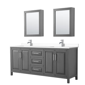 Wyndham Collection Vanity Wyndham Collection WCV252580DKGWCUNSMED Daria 80 Inch Double Bathroom Vanity in Dark Gray, White Cultured Marble Countertop, Undermount Square Sinks, Medicine Cabinets