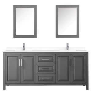 Wyndham Collection Vanity Wyndham Collection WCV252580DKGWCUNSMED Daria 80 Inch Double Bathroom Vanity in Dark Gray, White Cultured Marble Countertop, Undermount Square Sinks, Medicine Cabinets