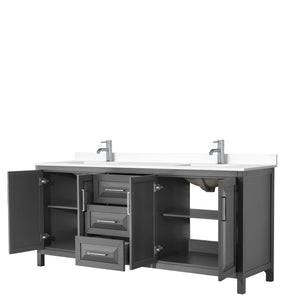 Wyndham Collection Vanity Wyndham Collection WCV252580DKGWCUNSMXX Daria 80 Inch Double Bathroom Vanity in Dark Gray, White Cultured Marble Countertop, Undermount Square Sinks, No Mirror