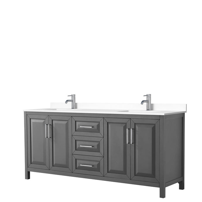 Wyndham Collection Vanity Wyndham Collection WCV252580DKGWCUNSMXX Daria 80 Inch Double Bathroom Vanity in Dark Gray, White Cultured Marble Countertop, Undermount Square Sinks, No Mirror