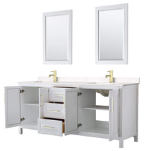 Load image into Gallery viewer, Wyndham Collection Vanity Wyndham Collection WCV252580DWGC2UNSM24 Daria 80 Inch Double Bathroom Vanity in White, Light-Vein Carrara Cultured Marble Countertop, Undermount Square Sinks, 24 Inch Mirrors, Brushed Gold Trim