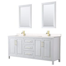 Load image into Gallery viewer, Wyndham Collection Vanity Wyndham Collection WCV252580DWGC2UNSM24 Daria 80 Inch Double Bathroom Vanity in White, Light-Vein Carrara Cultured Marble Countertop, Undermount Square Sinks, 24 Inch Mirrors, Brushed Gold Trim