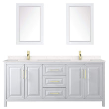 Load image into Gallery viewer, Wyndham Collection Vanity Wyndham Collection WCV252580DWGC2UNSM24 Daria 80 Inch Double Bathroom Vanity in White, Light-Vein Carrara Cultured Marble Countertop, Undermount Square Sinks, 24 Inch Mirrors, Brushed Gold Trim