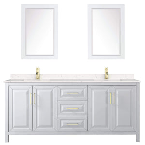 Wyndham Collection Vanity Wyndham Collection WCV252580DWGC2UNSM24 Daria 80 Inch Double Bathroom Vanity in White, Light-Vein Carrara Cultured Marble Countertop, Undermount Square Sinks, 24 Inch Mirrors, Brushed Gold Trim