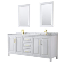 Load image into Gallery viewer, Wyndham Collection Vanity Wyndham Collection WCV252580DWGCMUNSM24 Daria 80 Inch Double Bathroom Vanity in White, White Carrara Marble Countertop, Undermount Square Sinks, 24 Inch Mirrors, Brushed Gold Trim