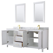 Load image into Gallery viewer, Wyndham Collection Vanity Wyndham Collection WCV252580DWGCMUNSM24 Daria 80 Inch Double Bathroom Vanity in White, White Carrara Marble Countertop, Undermount Square Sinks, 24 Inch Mirrors, Brushed Gold Trim