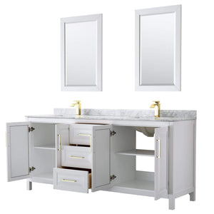 Wyndham Collection Vanity Wyndham Collection WCV252580DWGCMUNSM24 Daria 80 Inch Double Bathroom Vanity in White, White Carrara Marble Countertop, Undermount Square Sinks, 24 Inch Mirrors, Brushed Gold Trim