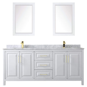 Wyndham Collection Vanity Wyndham Collection WCV252580DWGCMUNSM24 Daria 80 Inch Double Bathroom Vanity in White, White Carrara Marble Countertop, Undermount Square Sinks, 24 Inch Mirrors, Brushed Gold Trim