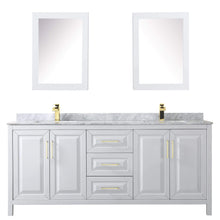 Load image into Gallery viewer, Wyndham Collection Vanity Wyndham Collection WCV252580DWGCMUNSMED Daria 80 Inch Double Bathroom Vanity in White, White Carrara Marble Countertop, Undermount Square Sinks, Medicine Cabinets, Brushed Gold Trim