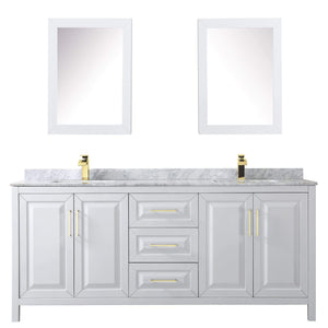 Wyndham Collection Vanity Wyndham Collection WCV252580DWGCMUNSMED Daria 80 Inch Double Bathroom Vanity in White, White Carrara Marble Countertop, Undermount Square Sinks, Medicine Cabinets, Brushed Gold Trim