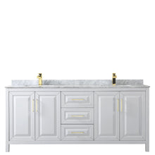 Load image into Gallery viewer, Wyndham Collection Vanity Wyndham Collection WCV252580DWGCMUNSMXX Daria 80 Inch Double Bathroom Vanity in White, White Carrara Marble Countertop, Undermount Square Sinks, Brushed Gold Trim