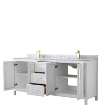 Load image into Gallery viewer, Wyndham Collection Vanity Wyndham Collection WCV252580DWGCMUNSMXX Daria 80 Inch Double Bathroom Vanity in White, White Carrara Marble Countertop, Undermount Square Sinks, Brushed Gold Trim