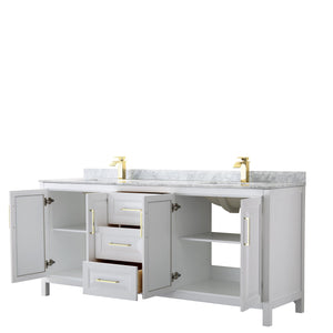 Wyndham Collection Vanity Wyndham Collection WCV252580DWGCMUNSMXX Daria 80 Inch Double Bathroom Vanity in White, White Carrara Marble Countertop, Undermount Square Sinks, Brushed Gold Trim