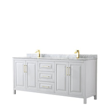 Load image into Gallery viewer, Wyndham Collection Vanity Wyndham Collection WCV252580DWGCMUNSMXX Daria 80 Inch Double Bathroom Vanity in White, White Carrara Marble Countertop, Undermount Square Sinks, Brushed Gold Trim