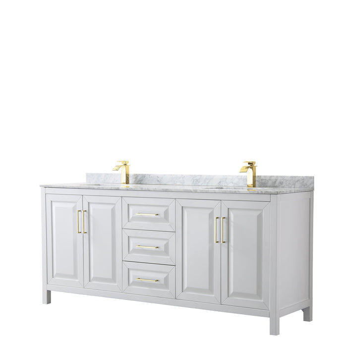 Wyndham Collection Vanity Wyndham Collection WCV252580DWGCMUNSMXX Daria 80 Inch Double Bathroom Vanity in White, White Carrara Marble Countertop, Undermount Square Sinks, Brushed Gold Trim