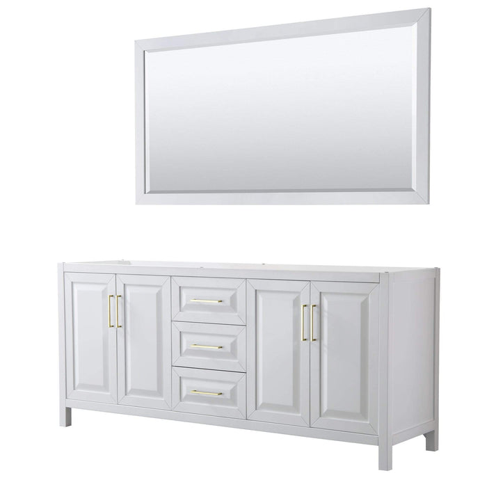 Wyndham Collection Vanity Wyndham Collection WCV252580DWGCXSXXM70 Daria 80 Inch Double Bathroom Vanity in White, No Countertop, No Sink, 70 Inch Mirror, Brushed Gold Trim