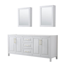 Load image into Gallery viewer, Wyndham Collection Vanity Wyndham Collection WCV252580DWGCXSXXMED Daria 80 Inch Double Bathroom Vanity in White, No Countertop, No Sink, Medicine Cabinets, Brushed Gold Trim